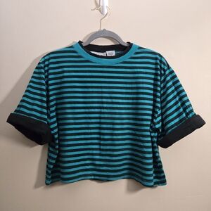 Striped Teal and Black Kids Shirt